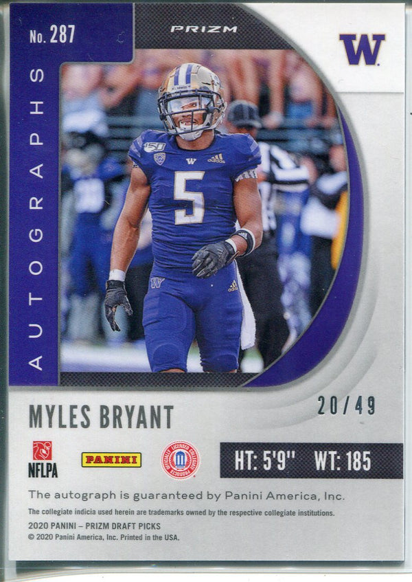 Myles Bryant Autographed 2020 Prizm Draft Mojo Rookie Card 20/49