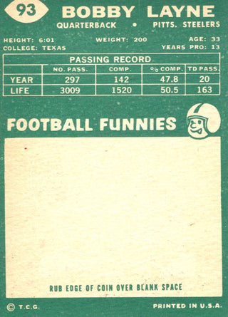 Bobby Layne 1960 Topps Card