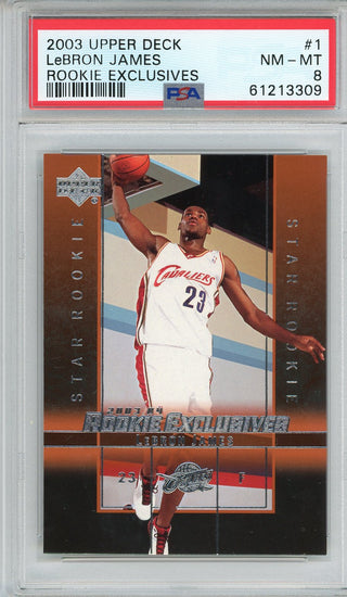 LeBron James 2003 Upper Deck Rookie Exclusives Card #1 (PSA NM-MT 8)