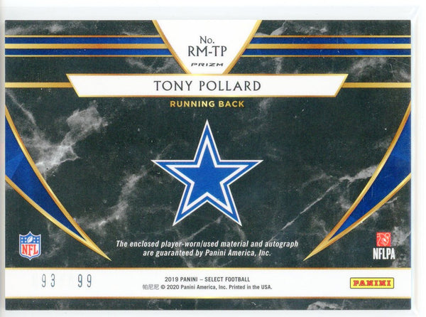 Tony Pollard Autographed 2019 Panini Select Prizm Rookie Patch Card #RM-TP