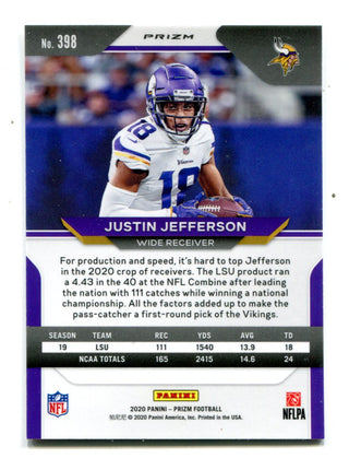 Justin Jefferson 2020 Panini Orange Lazer Prizm #398 RC