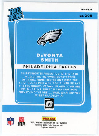 DeVonta Smith 2021 Panini Donruss Optic Rated Rookie Silver Prizm Card #205