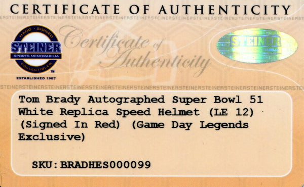 Tom Brady Autographed New England Patriots Super Bowl LI Helmet (Steiner)