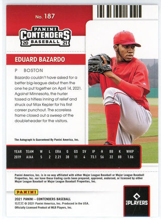 Eduard Bazardo Autographed 2021 Panini Contenders Draft Ticket Card #187