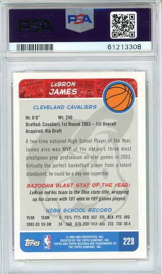 LeBron James 2003 Topps Bazooka Home White Jersey Card #223 (PSA Mint 9)