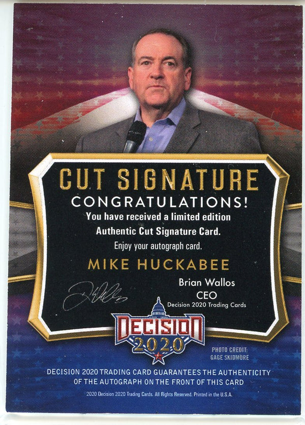 Mike Huckabee Autographed 2020 Leaf Decision Cut Card