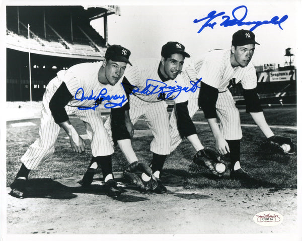 Carey / Rizzuto / McDougald Autographed Black & White NY Yankees Baseball 8x10 Photo (JSA)