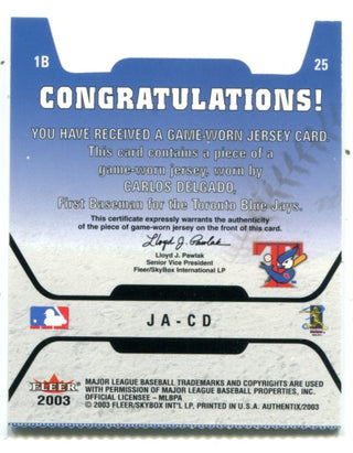2000 Carlos Delgado Game Worn Jersey. Baseball Collectibles