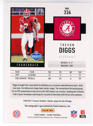 Trevon Diggs Autographed 2020 Panini Score Rookie Card #336