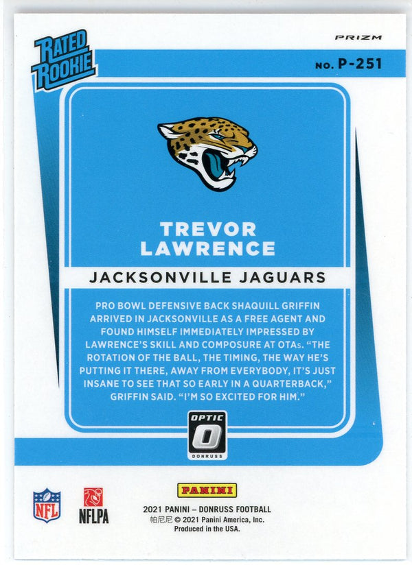 Trevor Lawrence 2021 Panini Donruss Optic Rated Rookie Purple Prizm Card #P-251