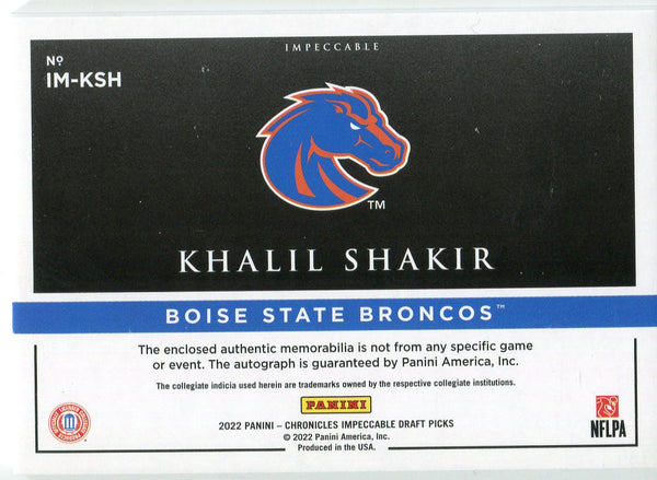 Khalil Shakir 2022 Panini Chronicles Draft Picks Impeccable Autographed Relic Rookie Card /199