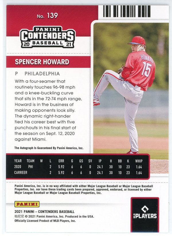 Spencer Howard Autographed 2021 Panini Contenders Draft Ticket Card #139