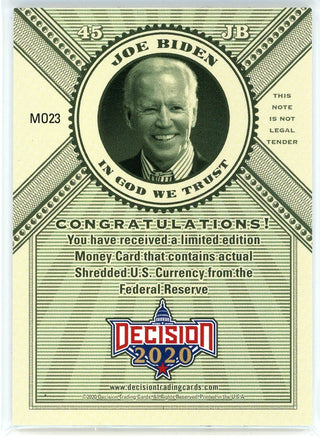 Joe Biden 2020 Leaf Decision Money Card #MO23