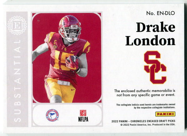 Drake London 2022 Panini Chronicles Draft Picks Encased Rookie Jersey Card