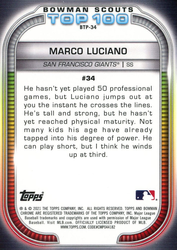 Marco Luciano 2021 Bowman Chrome Card