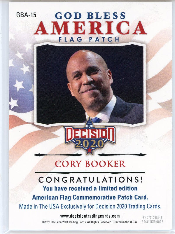 Cory Booker 2020 Leaf Decision God Bless America Flag Patch Card #GBA-15