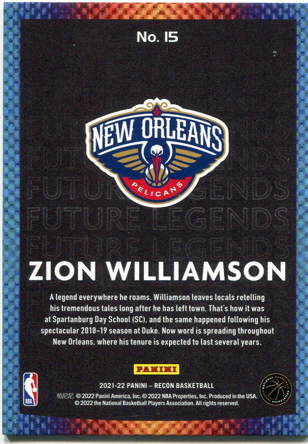 Zion Williamson 2022 Panini Recon Future Legends Card