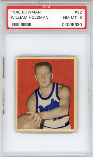 William (Red) Holzman 1948 Bowman Card #32 (PSA NM-MT 8)