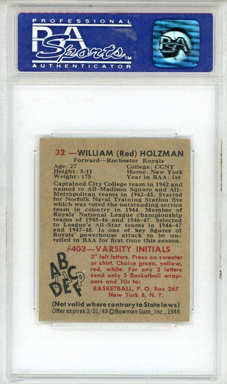 William (Red) Holzman 1948 Bowman Card #32 (PSA NM-MT 8)