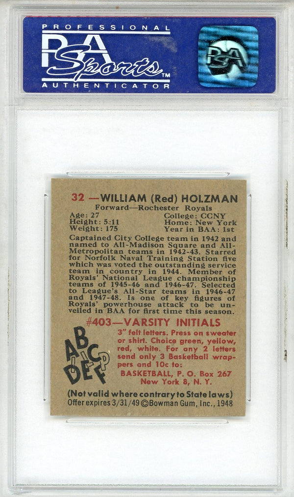 William (Red) Holzman 1948 Bowman Card #32 (PSA NM-MT 8)