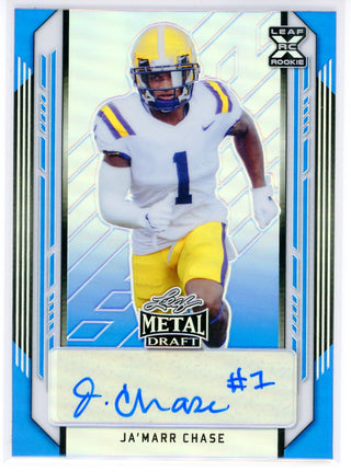 Ja'Marr Chase Autographed 2021 Leaf Metal Drafts Rookie Card #BA-JMC