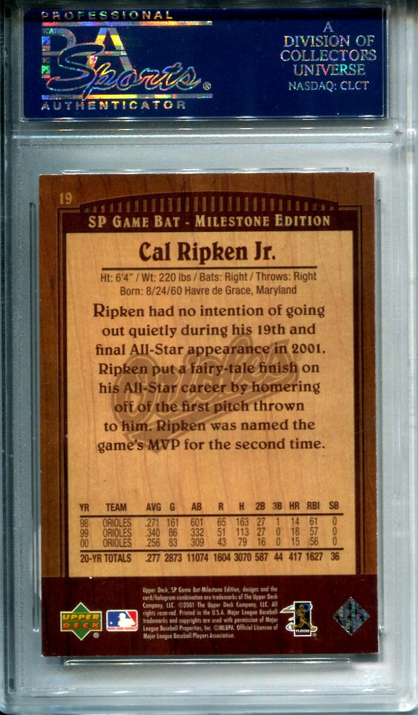 Cal Ripken Jr. 2001 SP Game Bat Milestone Autographed Card (PSA/DNA)