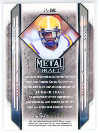 Ja'Marr Chase Autographed 2021 Leaf Metal Drafts Rookie Card #BA-JMC