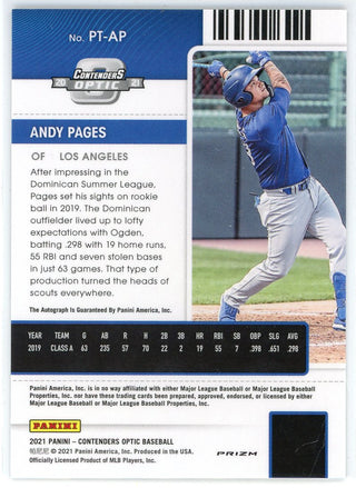 Andy Pages Autographed 2021 Panini Contenders Optic Prospect Ticket Prizm Card #PT-AP