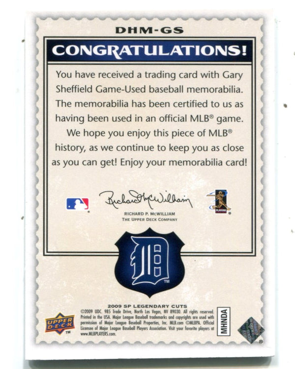 Gary Sheffield 2009 Upper Deck SP Destined for History Jersey Card #DHMGS