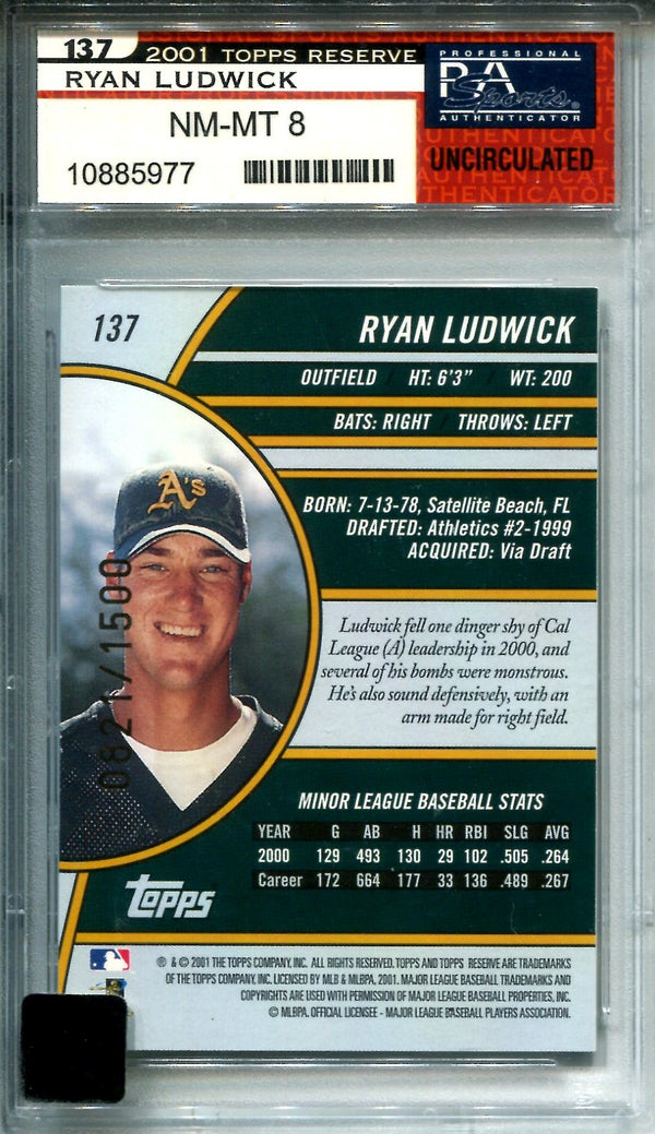 Ryan Ludwick 2001 Topps Reserve Autographed Rookie Card #821/1500 (PSA)