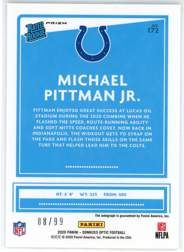 Michael Pittman Jr. Autographed 2020 Panini Donruss Optic Silver Prizm Rookie Card #172