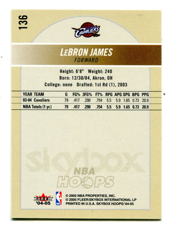 LeBron James 2004-05 Fleer #136 Skybox NBA Hoops Card