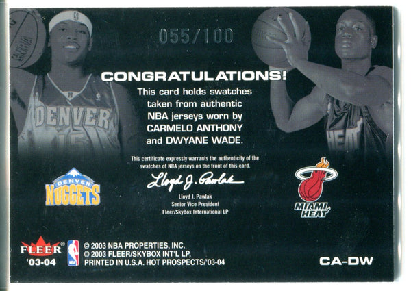 Dwyane Wade & Carmelo Anthony 2003-04 Fleer Hoops Hot Tandems Jersey Card
