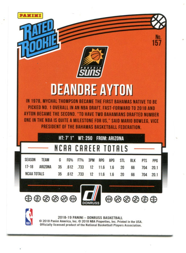 Deandre Ayton 2018 Panini Donruss Rated Rookie Card #157