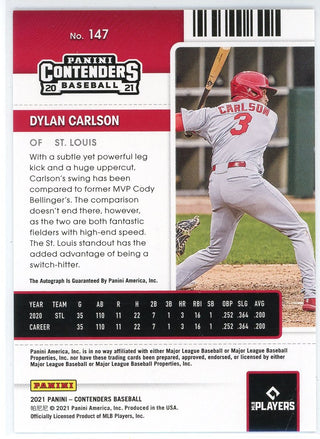 Dylan Carlson Autographed 2021 Panini Contenders Playoff Ticket Card #147