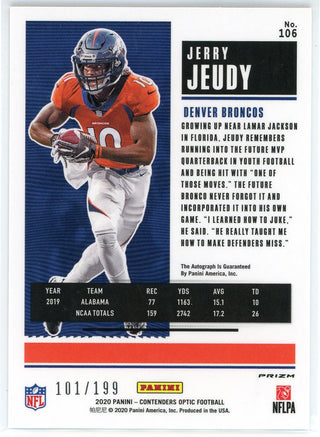 Jerry Jeudy Autographed 2020 Panini Contenders Optic Rookie Ticket Card #106