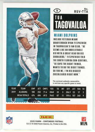 Tua Tagovailoa 2020 Panini Contenders Rookie Ticket Patch Card #RSV-TTA