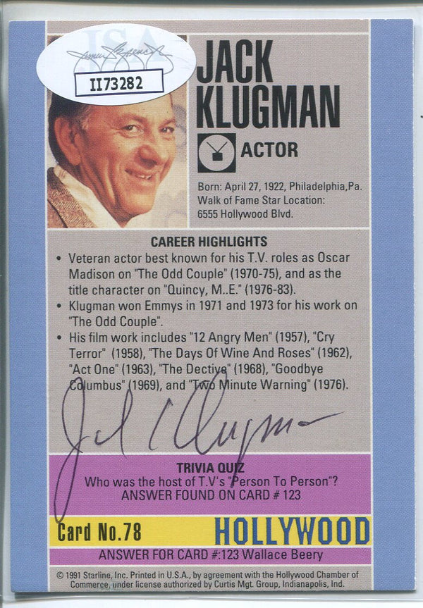 Jack Klugman Autographed 1991 Starline Hollywood Walk of Fame Card (JSA)