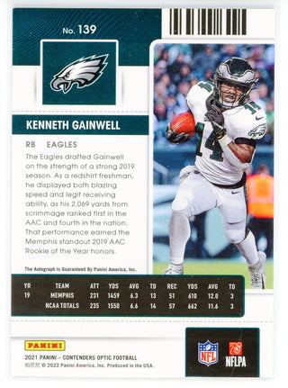 Kenneth Gainwell Autographed 2021 Panini Contenders Optic Rookie Ticket Card #139