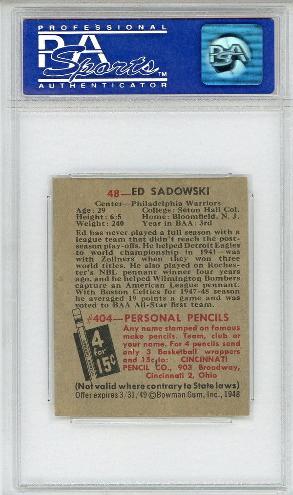 Ed Sadowski 1948 Bowman Card #48 (PSA NM 7)