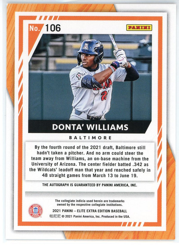 Donta' Williams Autographed 2021 Panini Elite Extra Editions Card #106