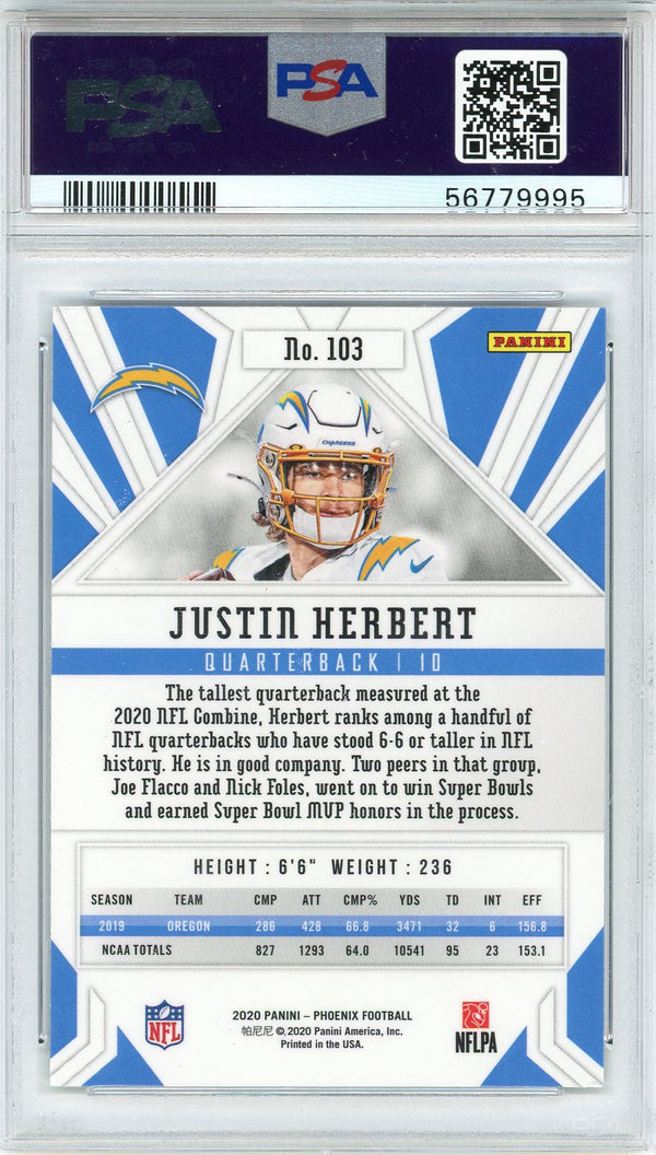 Justin Herbert 2020 Panini Phoenix Rookie Card #103 (PSA)