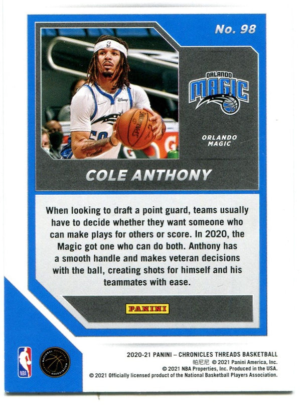 Cole Anthony Panini Threads Rookie 2021