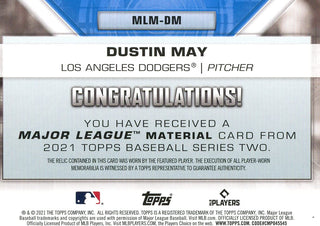 Dustin May 2021 Topps Jersey Card #105/199