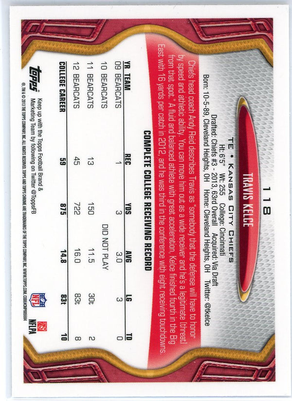 Travis Kelce 2013 Topps Chrome Rookie Card #118