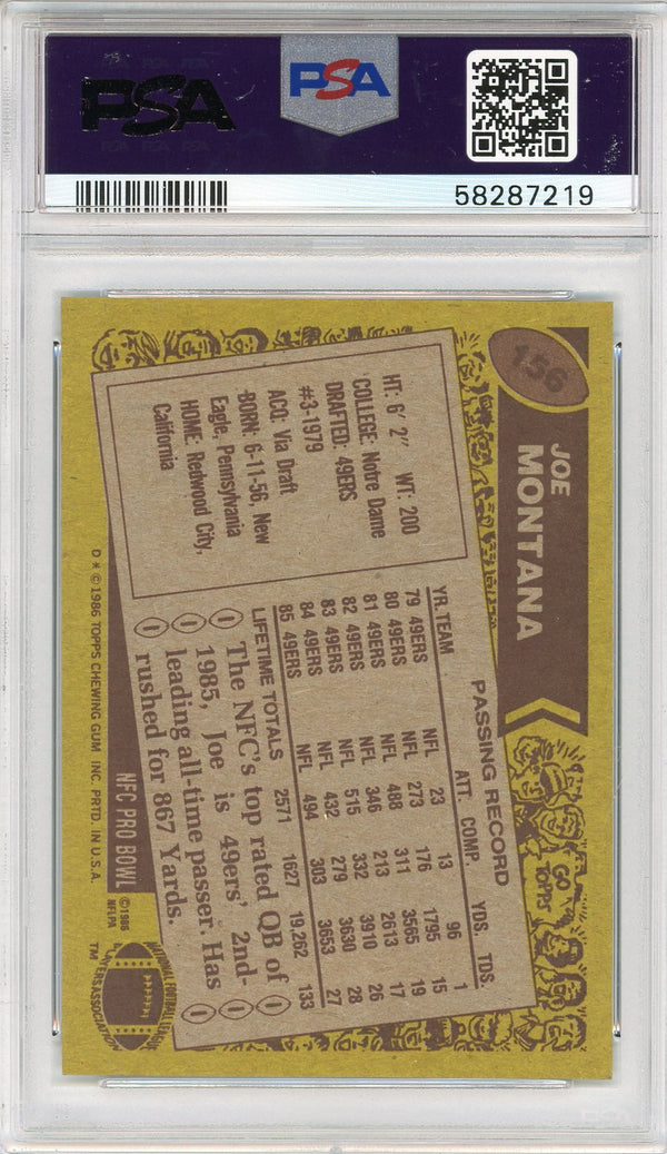 Joe Montana 1986 Topps Card #156 (PSA NM-MT 8)