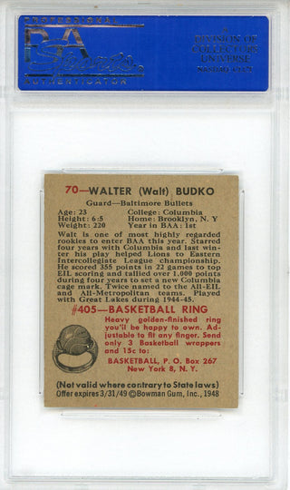 Walter Budko 1948 Bowman Card #70 (PSA NM 7)