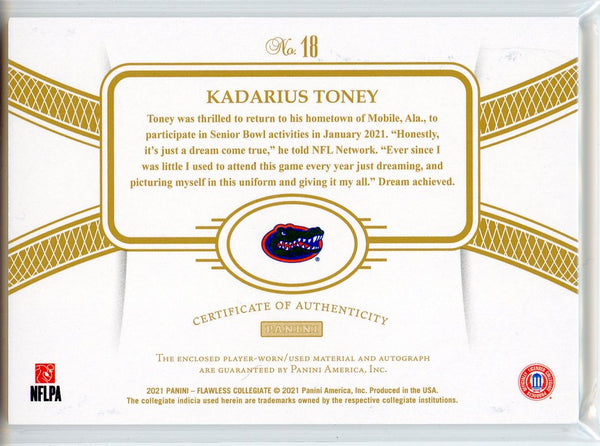 Kadarius Toney Autographed 2021 Panini Flawless Collegiate Rookie Patch Card #18