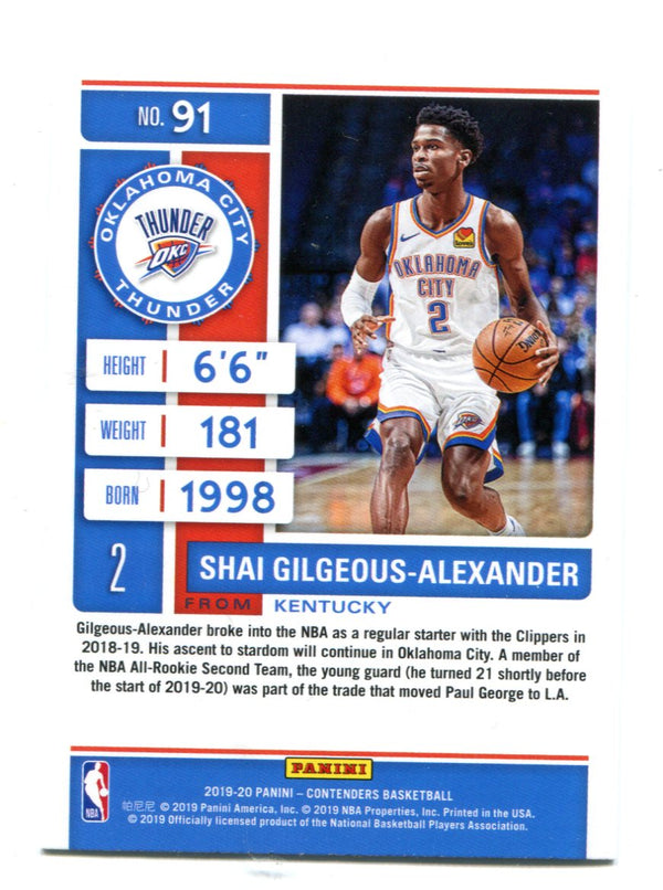 Shai Gilgeous-Alexander 2021 Panini Contenders Game Ticket Green