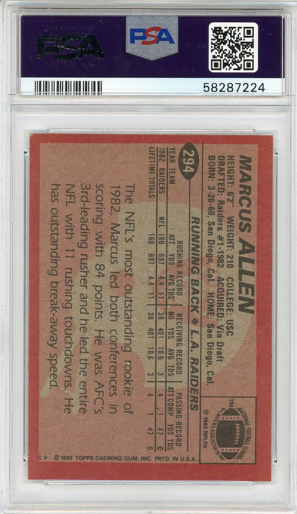 Marucs Allen 1983 Topps Card #294 (PSA Mint 9)